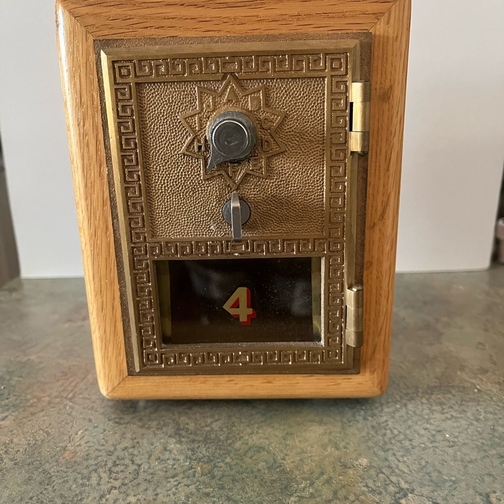Old post office mailbox door crafted on to a combination lock bank handmade
